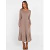 imageANRABESS Womens Long Sleeve Midi Dress 2025 Fall Rib Knit Crew Neck A Line Soft Flowy Swing Dresses with Pocket Casual TrendyTan