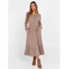 imageANRABESS Womens Long Sleeve Midi Dress 2025 Fall Rib Knit Crew Neck A Line Soft Flowy Swing Dresses with Pocket Casual TrendyTan