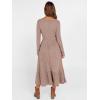 imageANRABESS Womens Long Sleeve Midi Dress 2025 Fall Rib Knit Crew Neck A Line Soft Flowy Swing Dresses with Pocket Casual TrendyTan