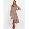 imageANRABESS Womens Long Sleeve Midi Dress 2025 Fall Rib Knit Crew Neck A Line Soft Flowy Swing Dresses with Pocket Casual TrendyTan
