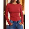 imageANRABESS Womens Long Sleeve Waffle Knit Shirts Casual Slim Fitted Crew Neck Thermal Tops Basic Tee 2025 Fall Trendy OutfitsBright Red