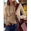 imageANRABESS Womens Long Sleeve Waffle Knit Shirts Casual Slim Fitted Crew Neck Thermal Tops Basic Tee 2025 Fall Trendy OutfitsLight Brown