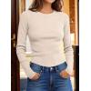 imageANRABESS Womens Long Sleeve Waffle Knit Shirts Casual Slim Fitted Crew Neck Thermal Tops Basic Tee 2025 Fall Trendy OutfitsParchment