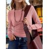 imageANRABESS Womens Long Sleeve Waffle Knit Shirts Casual Slim Fitted Crew Neck Thermal Tops Basic Tee 2025 Fall Trendy OutfitsPink