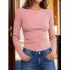 imageANRABESS Womens Long Sleeve Waffle Knit Shirts Casual Slim Fitted Crew Neck Thermal Tops Basic Tee 2025 Fall Trendy OutfitsPink