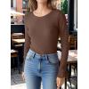 imageANRABESS Womens Long Sleeve Waffle Knit Shirts Casual Slim Fitted Crew Neck Thermal Tops Basic Tee 2025 Fall Trendy OutfitsRed Brown