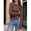 imageANRABESS Womens Long Sleeve Waffle Knit Shirts Casual Slim Fitted Crew Neck Thermal Tops Basic Tee 2025 Fall Trendy OutfitsRed Brown