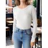 imageANRABESS Womens Long Sleeve Waffle Knit Shirts Casual Slim Fitted Crew Neck Thermal Tops Basic Tee 2025 Fall Trendy OutfitsWhite