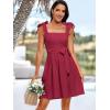 imageANRABESS Womens Sleeveless Tie Strap Mini Dress Summer Square Neck Smocked A Line Swing Elegant Cute Cocktail Short DressesDark Red