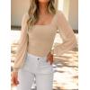 imageANRABESS Womens Square Neck Mesh Long Sleeve Tops Double Lined Dressy Business Casual Blouses Shirts 2025 Fall OutfitsApricot