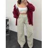 imageANRABESS Womens Striped Gingham Palazzo Pants Wide Leg High Waisted Lounge Pajama Pants Cute Casual Trousers with PocketsArmy Green White Plaid