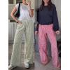imageANRABESS Womens Striped Gingham Palazzo Pants Wide Leg High Waisted Lounge Pajama Pants Cute Casual Trousers with PocketsArmy Green White Plaid