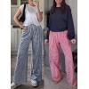 imageANRABESS Womens Striped Gingham Palazzo Pants Wide Leg High Waisted Lounge Pajama Pants Cute Casual Trousers with PocketsNavy Blue White Plaid
