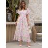 imageANRABESS Womens Summer Floral Maxi Dress Casual V Neck Short Sleeve Chiffon Boho Flowy Beach 2025 Wedding Guest Long DressesPink Flor
