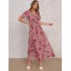 imageANRABESS Womens Summer Floral Maxi Dress Casual V Neck Short Sleeve Chiffon Boho Flowy Beach 2025 Wedding Guest Long DressesRose Red Flor