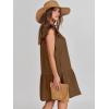 imageANRABESS Womens Summer VNeck Drawstring Ruffle Cap Short Sleeve Casual Shift Mini Dress with PocketsCamel