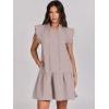 imageANRABESS Womens Summer VNeck Drawstring Ruffle Cap Short Sleeve Casual Shift Mini Dress with PocketsGray Apricot