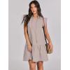 imageANRABESS Womens Summer VNeck Drawstring Ruffle Cap Short Sleeve Casual Shift Mini Dress with PocketsGray Apricot