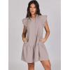 imageANRABESS Womens Summer VNeck Drawstring Ruffle Cap Short Sleeve Casual Shift Mini Dress with PocketsGray Apricot