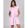 imageANRABESS Womens Summer VNeck Drawstring Ruffle Cap Short Sleeve Casual Shift Mini Dress with PocketsPink