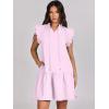 imageANRABESS Womens Summer VNeck Drawstring Ruffle Cap Short Sleeve Casual Shift Mini Dress with PocketsPink