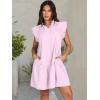 imageANRABESS Womens Summer VNeck Drawstring Ruffle Cap Short Sleeve Casual Shift Mini Dress with PocketsPink