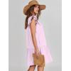 imageANRABESS Womens Summer VNeck Drawstring Ruffle Cap Short Sleeve Casual Shift Mini Dress with PocketsPink