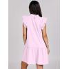 imageANRABESS Womens Summer VNeck Drawstring Ruffle Cap Short Sleeve Casual Shift Mini Dress with PocketsPink