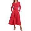 imageANRABESS Long Sleeve Midi Dresses for Women 2025 Fall Fashion Casual Rib Knit Patchwork Tight Top Modest Flowy Dress PocketRed