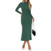 imageANRABESS Women Long Sleeve Bodycon Dress Fall 2025 Mock Neck Formal Elegant Party Wedding Guest Cocktail Long Maxi DressesForest Green