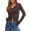 imageANRABESS Women Long Sleeve Button Down Shirts Ribbed Knit Slim Fitted Crop Tops 2025 Fall Y2K Dressy Casual Trendy OutfitsCoffee