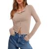 imageANRABESS Women Long Sleeve Button Down Shirts Ribbed Knit Slim Fitted Crop Tops 2025 Fall Y2K Dressy Casual Trendy OutfitsLight Camel