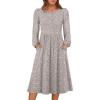 imageANRABESS Women Long Sleeve Midi Dress Crewneck 2025 Fall Fashion Casual Flowy ALine Long Dresses Vacation Outfit with PocketGrey Khaki White Dot