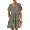 imageANRABESS Womens 2025 Summer Beach Vacation Dress Flutter Short Sleeve V Neck Flowy Casual Spring Mini Dress with Pockets Olive Large