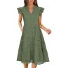 imageANRABESS Womens 2025 Summer Midi Dress Hollow Out Eyelet Ruffle Sleeve V Neck Casual Flowy Tiered Beach Vacation SundressArmy Green