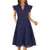 imageANRABESS Womens 2025 Summer Midi Dress Hollow Out Eyelet Ruffle Sleeve V Neck Casual Flowy Tiered Beach Vacation SundressNavy Blue