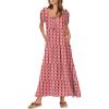 imageANRABESS Womens Boho Maxi Dresses 2025 Summer Casual Floral Puff Short Sleeve Tie Front Flowy Swing Tiered Long Beach DressRed Floral