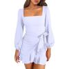 imageANRABESS Womens Dress Long Sleeve Square Neck Tie Waist Ruffle Hem Short Cocktail Wedding Guest Fall Party Club Mini DressesLight Blue