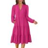 imageANRABESS Womens Fall Midi Dresses Long Sleeve V Neck Swing Tiered Work Business Casual 2025 Flowy Beach Vacation DressHot Pink