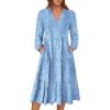 imageANRABESS Womens Long Lantern Sleeve Floral Midi Dresses 2025 Fall V Neck Casual Flowy Aline Tiered Boho Vacation Long DressFloral White Blue