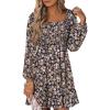 imageANRABESS Womens Long Lantern Sleeve Square Neck Dress Smocked Tiered High Waist Ruffle Flowy Swing 2025 Fall Short DressesFloral Navy Blue