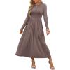 imageANRABESS Womens Long Sleeve Elegant Modest Drop Waist Maxi Dress 2025 Fall Casual Flowy Pleated Long Dresses with PocketsBrown