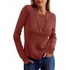 imageANRABESS Womens Long Sleeve Waffle Knit Shirts Casual Slim Fitted Crew Neck Thermal Tops Basic Tee 2025 Fall Trendy OutfitsBirck Red