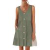 imageANRABESS Womens Summer Beach Vacation Dresses V Neck Sleeveless Casual Button Down A Line Swing Mini Sundresses with PocketsOlive