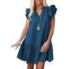 imageANRABESS Womens Summer VNeck Drawstring Ruffle Cap Short Sleeve Casual Shift Mini Dress with PocketsBlue