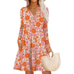 imageANRABESS Long Sleeve Dresses for Women 2025 Fall Casual Flowy Swing V Neck Boho Floral Mini Travel Vacation Dress with Pocket Large