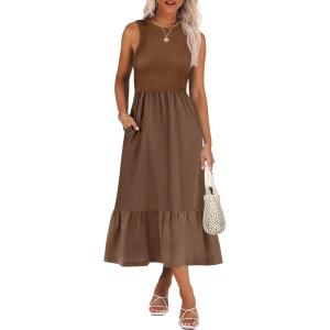 imageANRABESS Women Midi Dresses 2025 Summer Casual Sleeveless Sundress High Neck Tank Top Racerback Flowy Beach Dress  PocketsBrown