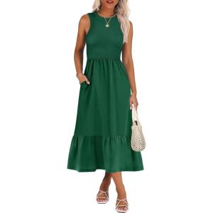 imageANRABESS Women Midi Dresses 2025 Summer Casual Sleeveless Sundress High Neck Tank Top Racerback Flowy Beach Dress  PocketsDark Green