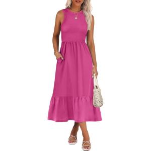 imageANRABESS Women Midi Dresses 2025 Summer Casual Sleeveless Sundress High Neck Tank Top Racerback Flowy Beach Dress  PocketsHot Pink