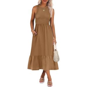 imageANRABESS Women Midi Dresses 2025 Summer Casual Sleeveless Sundress High Neck Tank Top Racerback Flowy Beach Dress  PocketsLight Brown
